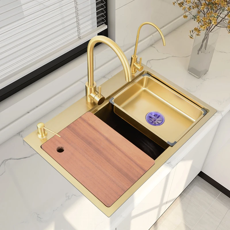 Большая одинарная раковина Nano Gold кухонная из нержавеющей стали 304 для овощей