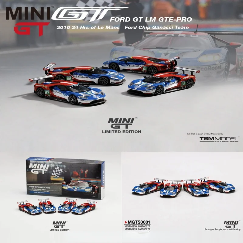 

Mini GT 1:64 Ford GT lmgte champion limited 4 car set 66 / 67 / 68 / 69 Collection of die-cast alloy car decoration model toys