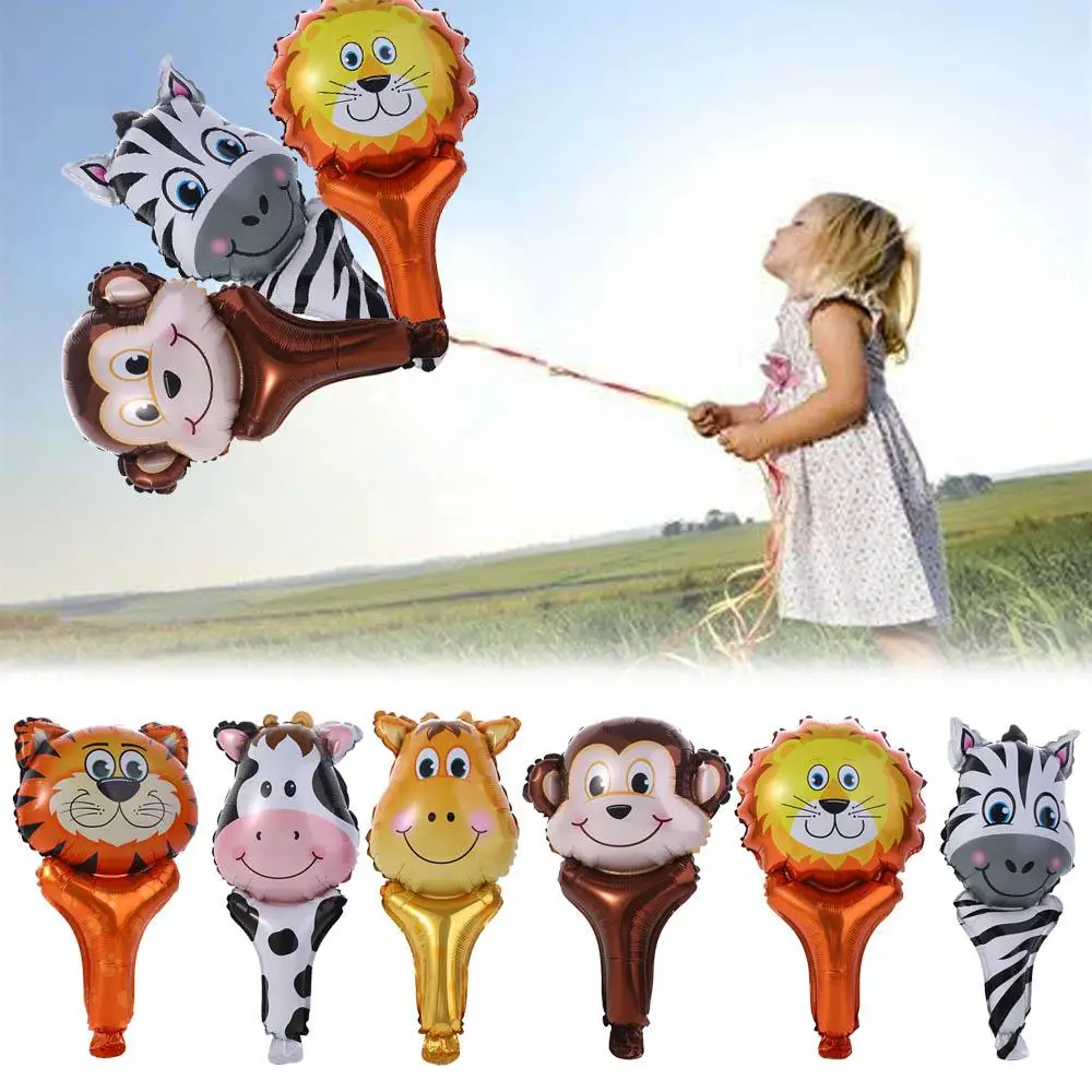 

Party Decor Jungle Party Decoration Handheld Animal Head Foil Balloons Kid Toys Hand Stick Toys Inflatable Air Balloon