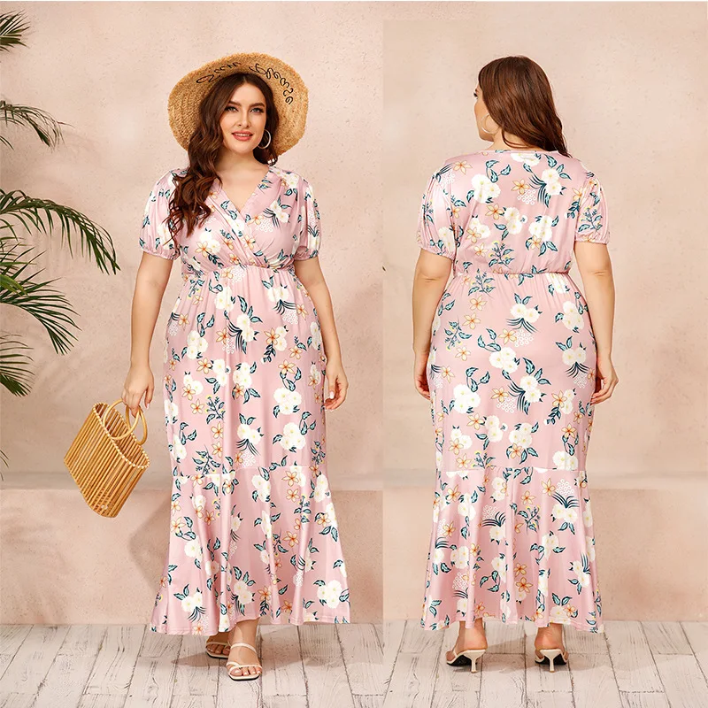 

Bohemian Flower Print Elastic Waist Large Women's Fishtail Skirt Summer Dress 2022 Spring Y2k Chic Elegant Woman Dresses Casual