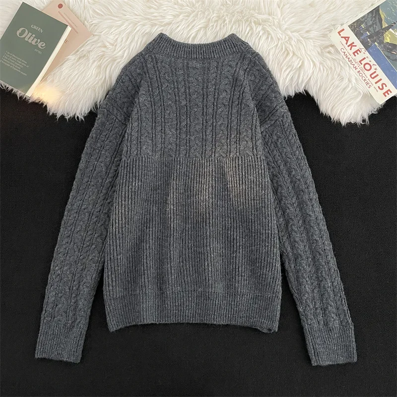 Мужской и женский простой пуловер с круглым вырезом свободный вязаный свитер