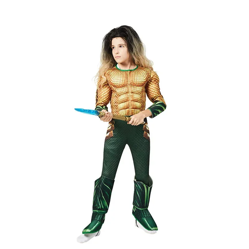 

Kids Halloween Anime Costumes Boy Bat Captai Gold Aquaman Muscle Cosplay Costume Children Superhero Carnival Role play Suit