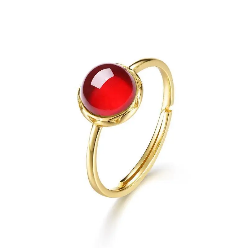 

Natural chalcedony chalcedony ring female ice silver inlaid simple fashion temperament luxury open sterling silver ring