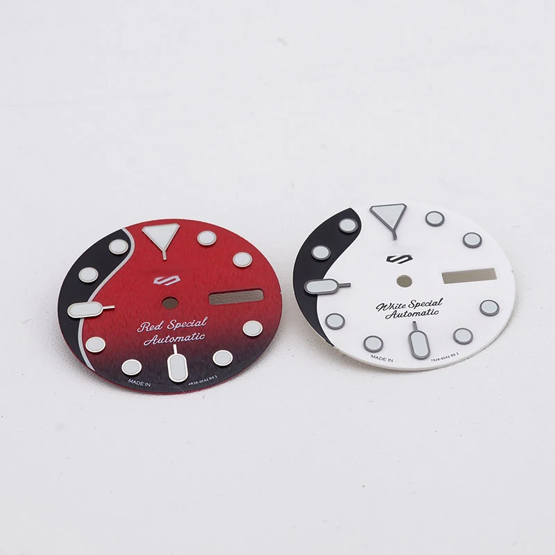 Red White Tai Chi 28.5mm Dial NH36 Dial with Green luminous for NH36 7S26 Movement fit SKX007 Crown at 3.0/3.8 watch case