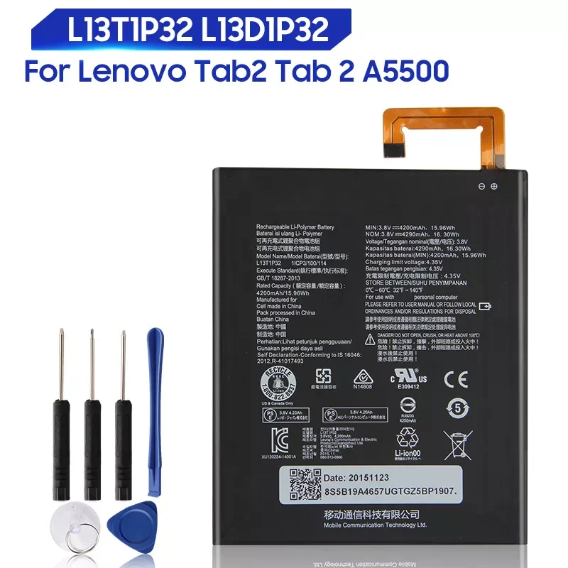

Original Replacement Battery For Lenovo Tab2 Tab 2 A5500 S8-50F/L A8-50F/LC L13D1P32 L13T1P32 Genuine Tablet Battery 4290mAh