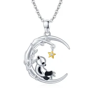 harong panda necklace women silver plated crescent half moon clavicle pendant chain party simple animal necklace jewelry