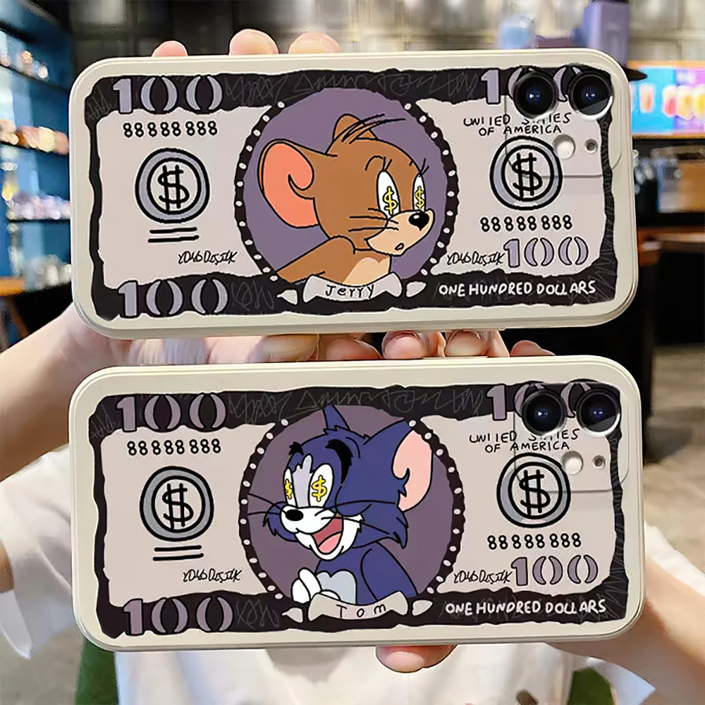 

Cat and Mouse Phone Case For iPhone 11 12 13 Pro MAX 6 6S 7 8 Plus XS 12 13 Mini X XR SE 2020 Banknote Silicone Protect the Lens