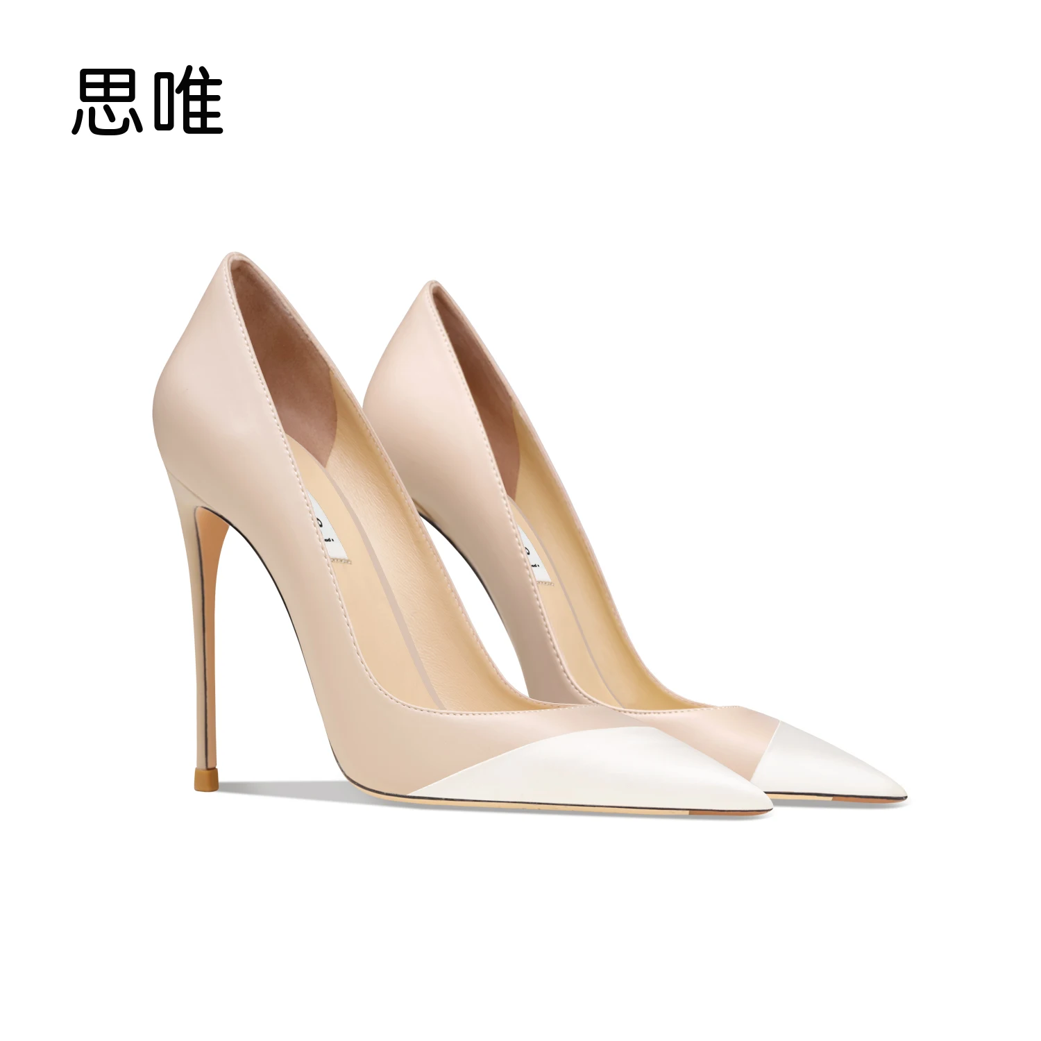 2023 Pointed Toe Leather Womens High Heels Splicing Design Sexy Mouth Comfortable Slip On Party Pumps Dress Shoes For Women 10cm
