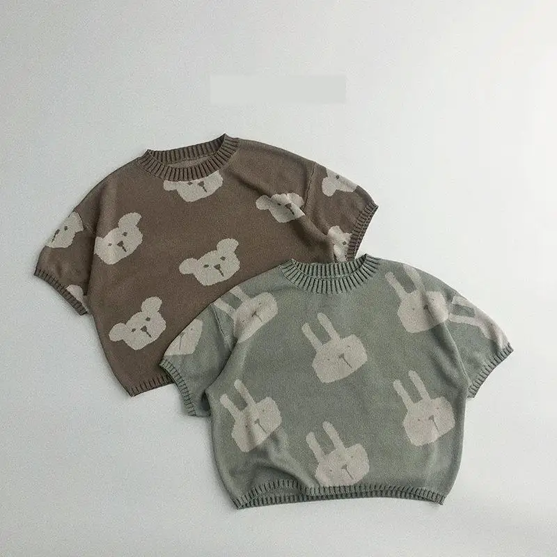 

2023 Summer New Children Short Sleeve T Shirts Cute Cartoon Print Sweater For Boys Girls Knit Tops Kids Tee Baby Casual T Shirts