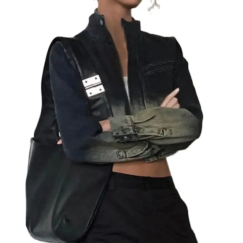 Джинсовая куртка градиентная в американском ретро стиле потертая женская