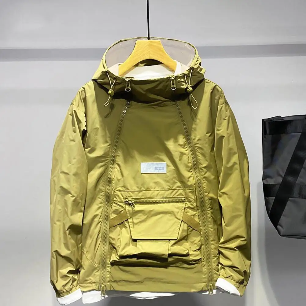 Мужской тренчкот с капюшоном двойными карманами на молнии уличный стиль модная