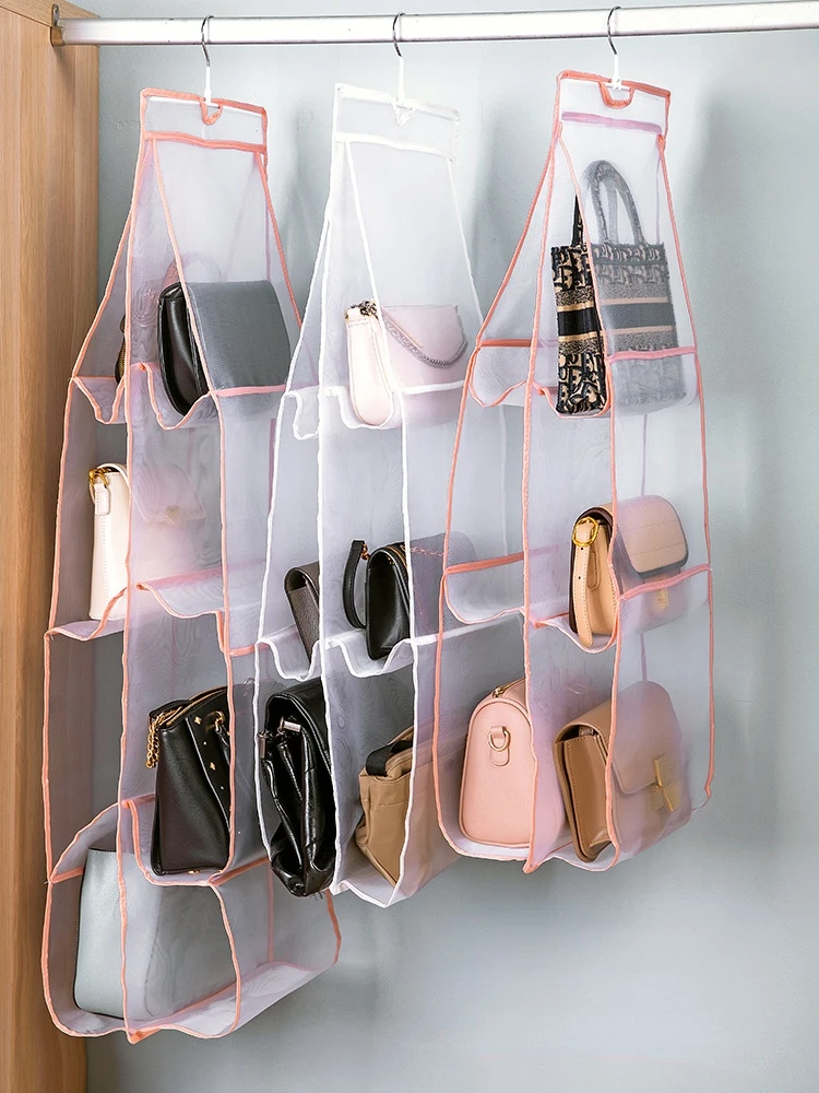 

Hanging Handbag Organizer Non-woven Fabric Foldable Transparent Storage Bag Door Wall Sundry Shoe Hanger Pouch Bag 6/8 Pocket