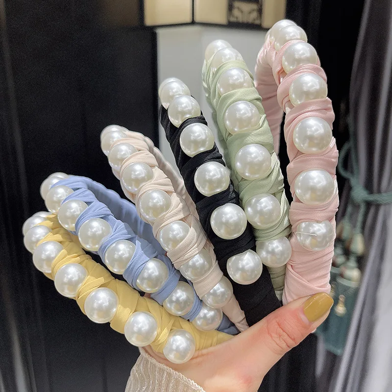 

Korean New Pearl Ladies' Hairband Summer Knotted Solid Color Girl's Headwear Fashion Fairy Face Wash Headband Hair Accessories