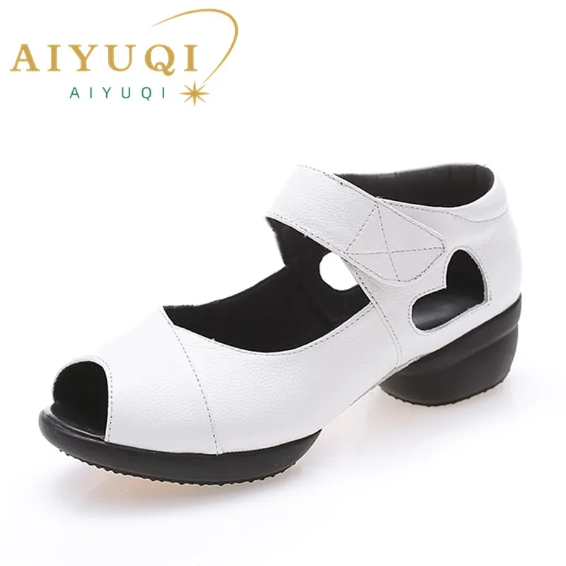 AIYUQI Women Dance Shoes 2023 Summer New Real Leather Dance Sandals Ladies Fish Mouth One Line Buckle Yoga Shoes For Female