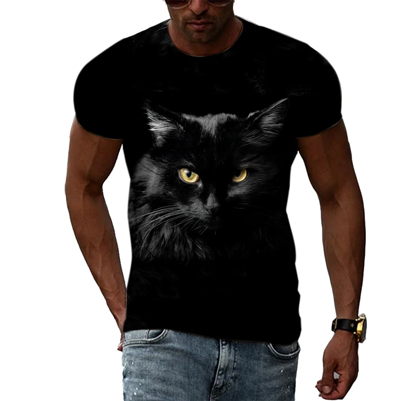 

Men Casual Trend 3D Personality Hip Hop Harajuku Printed Short Sleeve Summer Fashion Cool Style Cat Graphic T-shirts Top