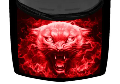 

3D Fits HellCat Jaguar Flames Truck Hood Wrap Vinyl Car Graphic Decal Bright Red Anime Animal Stickers