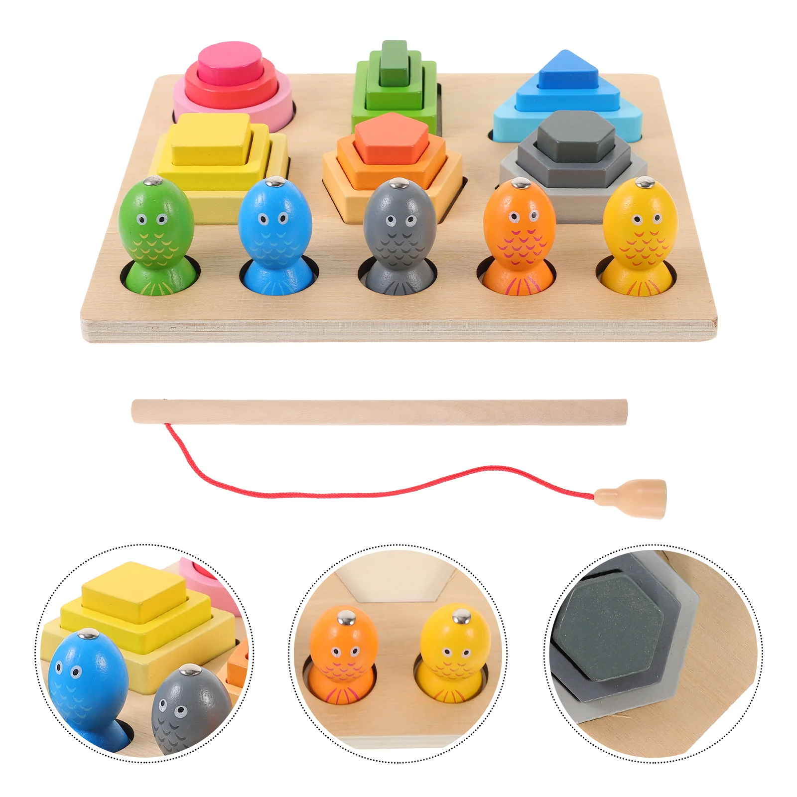 

1 Набор геометрических фигурок, подходящие рыболовные игрушки для детей, деревянные сортировочные блоки, подходящая форма для малышей, игрушка
