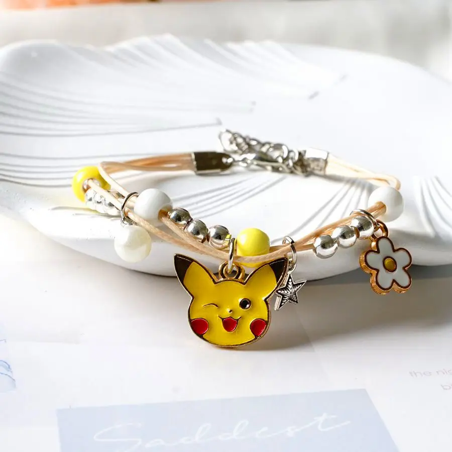 

Anime Pokemon Bracelet Pikachu Cartoon Woven Ceramic Jewelry Girlfriends Couple Student Peripheral Jewelry Gift