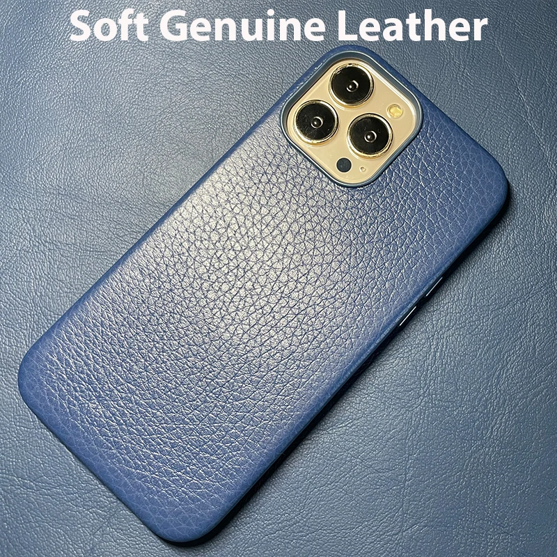 

Genuine Leather Case for iPhone 14 Pro Max Leather Business for iPhone 13 Pro Max Magnetic Charging Back Cover Blue Green Color