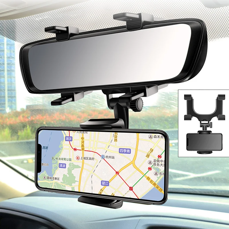 360° Car Mirror Telescopic Smart Phone Holder Mount Mobile Phone Support Stand Car GPS Adjustable CellPhone For iPhone 13 Holder
