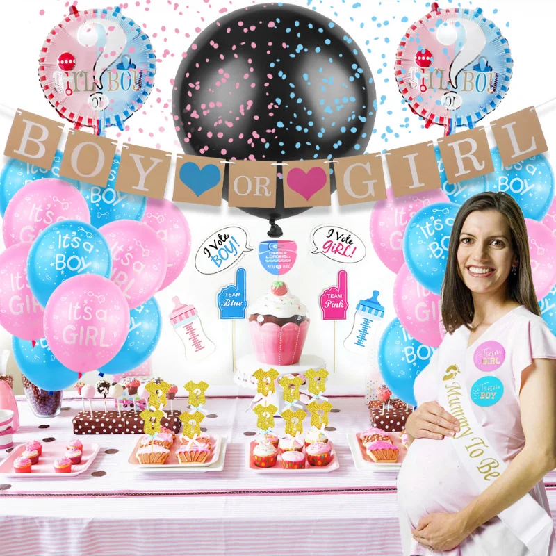 

2024 Gender Reveal Party Supplies Decoration Boy or Girl Tableware Set Helium Balloons Baby Shower Kids Birthday Theme Decor