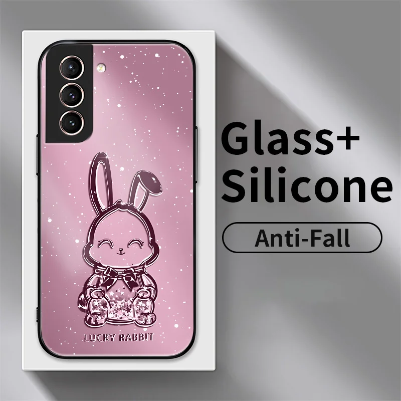 

Metallic Bunny Glass Case for Samsung Galaxy S21 Plus 5G S21 Ultra S22 S22 Ultra S7 S7 Edge S8 S9 Plus Phone Case Cover