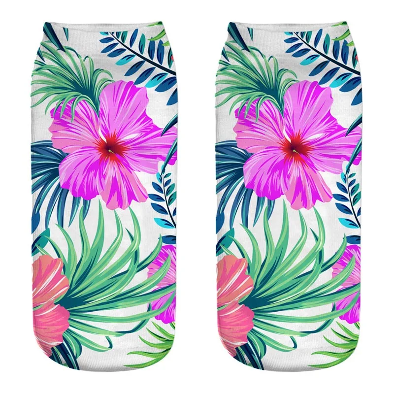 

New 3D Flower Printing Women Low Cut Ankle Socks Funny Aliens Printed Sock Cotton Hosiery Gothic Sox Creative Plant Oil Painting