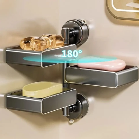 Пластиковая мыльница на присоске, настенная 180° ° Съемная дренажная коробка для мыла без перфорированной губки для ванной комнаты