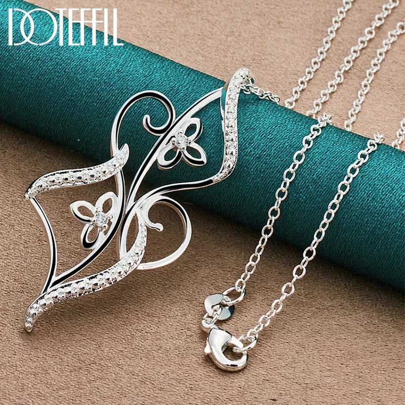 

DOTEFFIL 925 Sterling Silver Flower AAA Zircon Pendant Necklace 16-30 Inch Chain For Women Fashion Wedding Party Charm Jewelry