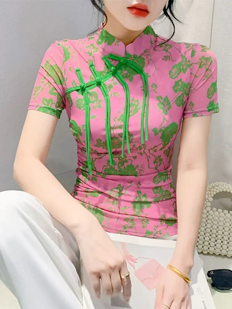 Новинка 2024 женская футболка в китайском стиле на весну и лето с