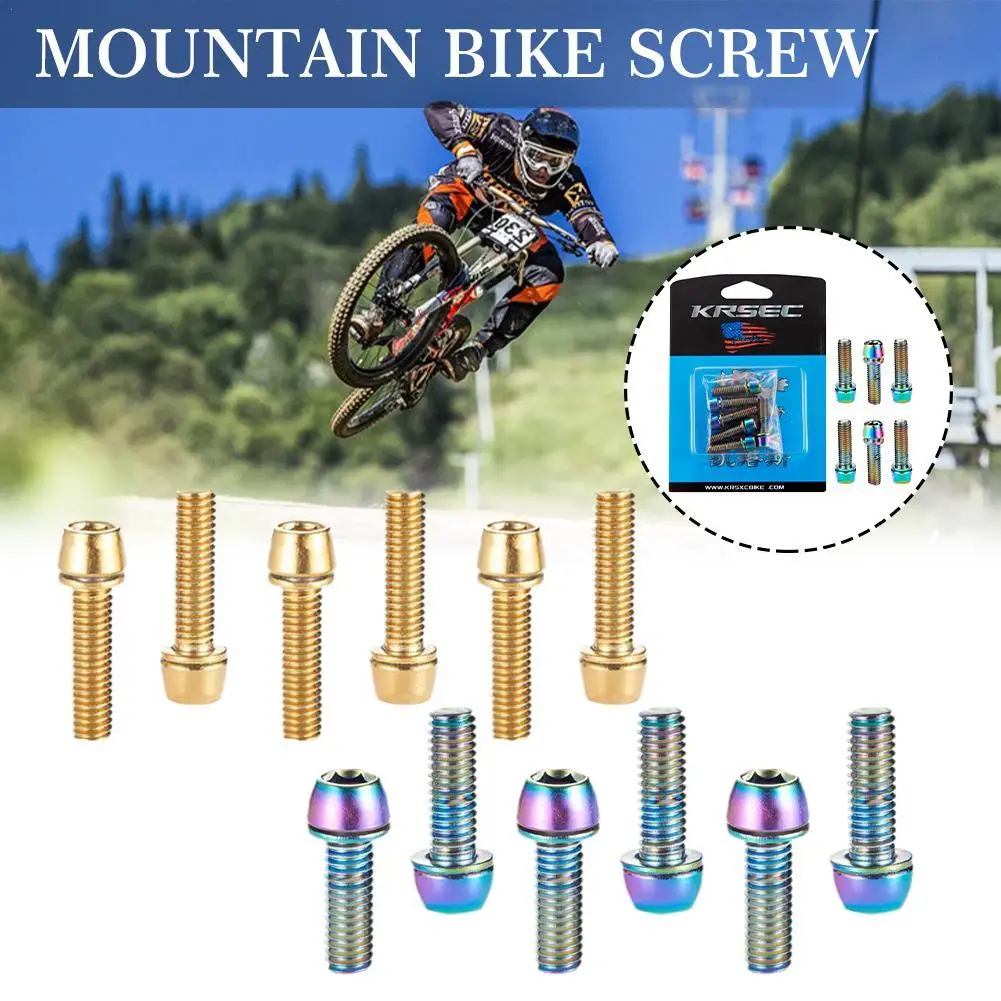

6PCS Steel Ti Titanium plated Screws Bolts With Washer M5*18mm for Bike Bicycle Stems & Handlebar 6pcs rainbow Golden Color