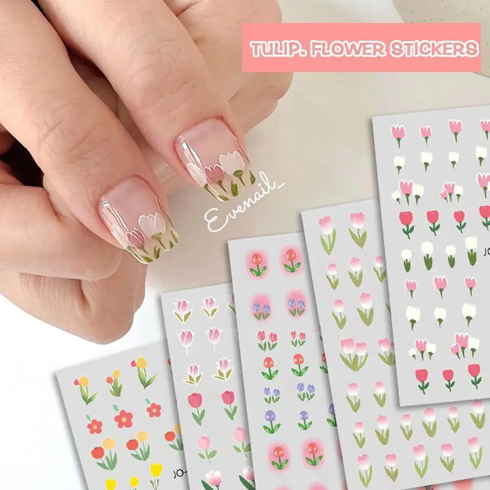 

Tulip Flower Style Nail Art Stickers Nail Wraps Manicure Mnicure Decal Sticker DIY Strips Adhesive Nail Self Foils Bulk N8M2