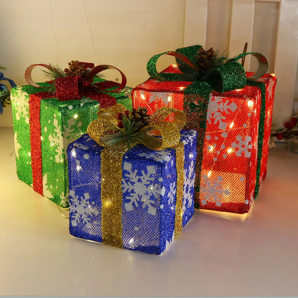 

3 шт./компл. рождественские украшения, подарочные коробки, 8 режимов, рождественские светодиодные лампы для домашнего рынка, искусственные п...