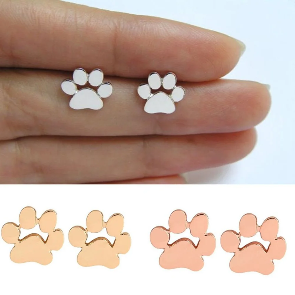 

Women Gifts Brass Electroplate Ear Studs Dog Footprint Earrings (Gold)
