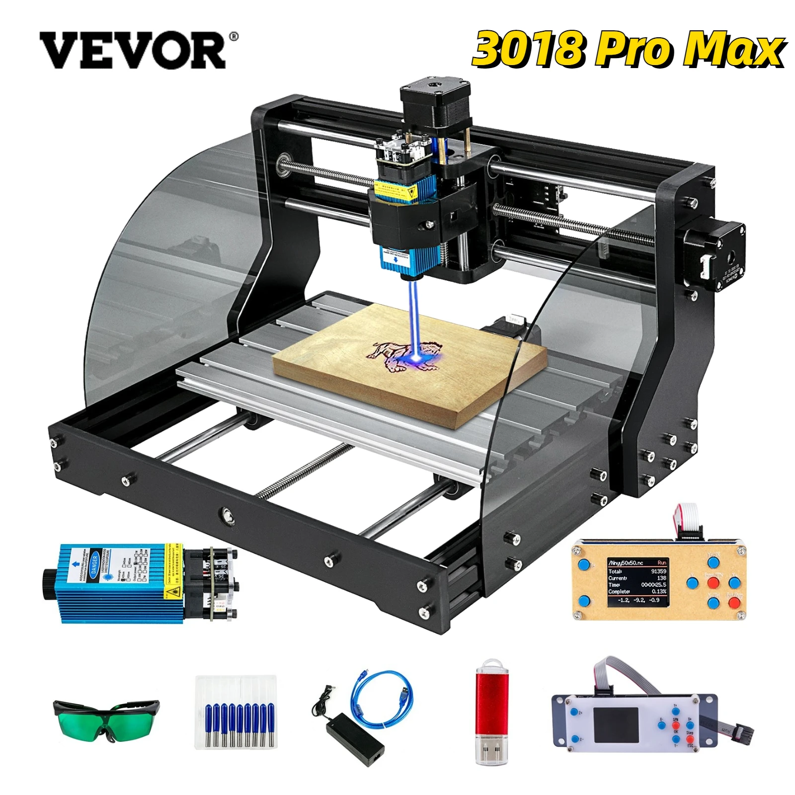 VEVOR CNC 3018 PRO MAX маршрутизатор лазерный гравировальный станок 3 оси GRBL управление