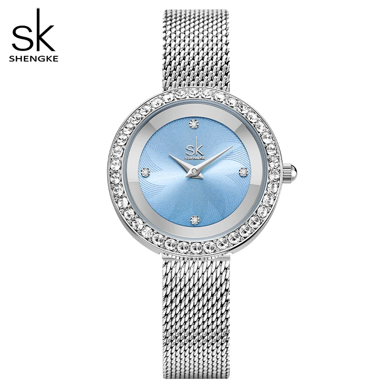 SHENGKE Top Luxury Brand Woman Watches Diamond Blue Sky Women's Quartz Wristwatches Original Design Mesh Strap Ladies Clock enlarge
