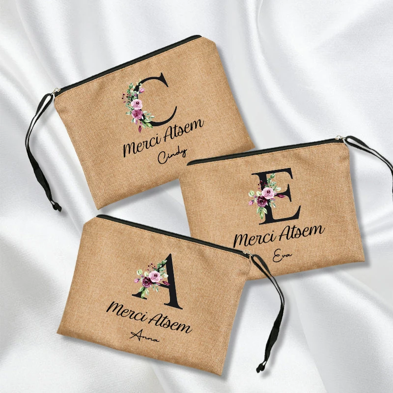 

Customized Personalized Name Cosmetic Bag Merci Atsem Bridesmaid Clutch Outdoor Travel Beauty Bachelor Party Linen Makeup Bag