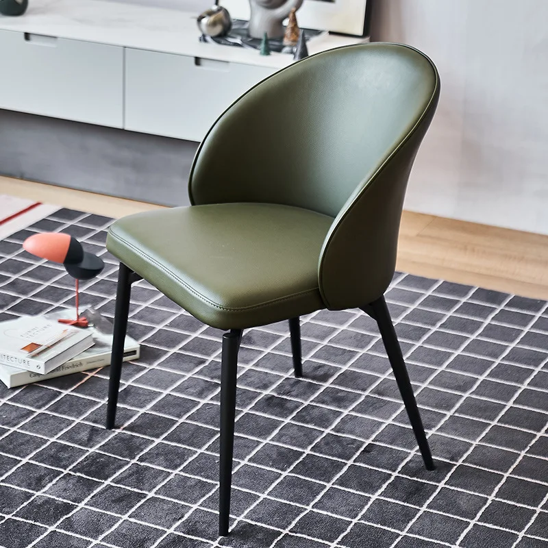 

Aoliviya Official New Nordic Entry Lux Style Leather Dining Chair Household Leather Chair Green Chair SimpleDining Room Armchair