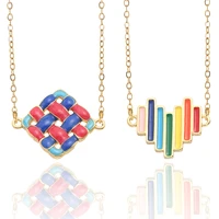 colorful enamel bohemian neckalce collars heart geometric round triangle pendant necklace for women stainless steel chains link