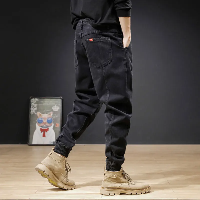 Fashion Designer Men Jeans Black Stretch Casual Denim Cargo Pants Hombre Hip Hop Joggers Men Winter Warm Velvet Loose Trousers