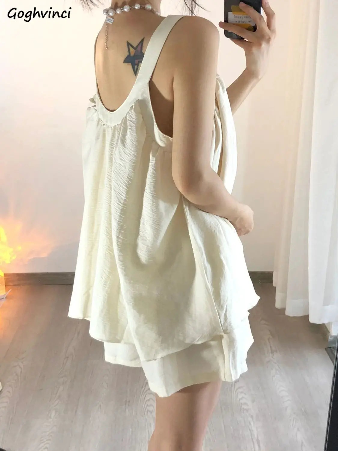 

Sleeveless Pajama Sets Women Baggy Summer O-neck Leisure Ladies Sleepwear Home Lounge Popular New Breathable 2 Pcs French Style