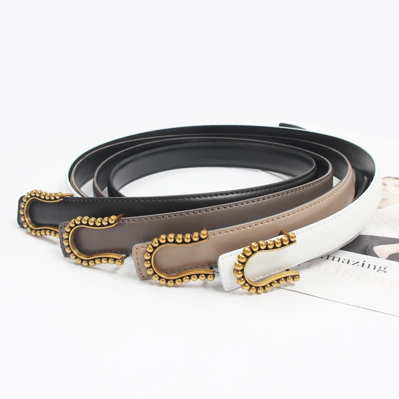 Slide Detachable Buckle PIn Adjustable Waist Belt Real Cow Leather Women Office Jeans Belts Women Simple Designer Cowskin Belts