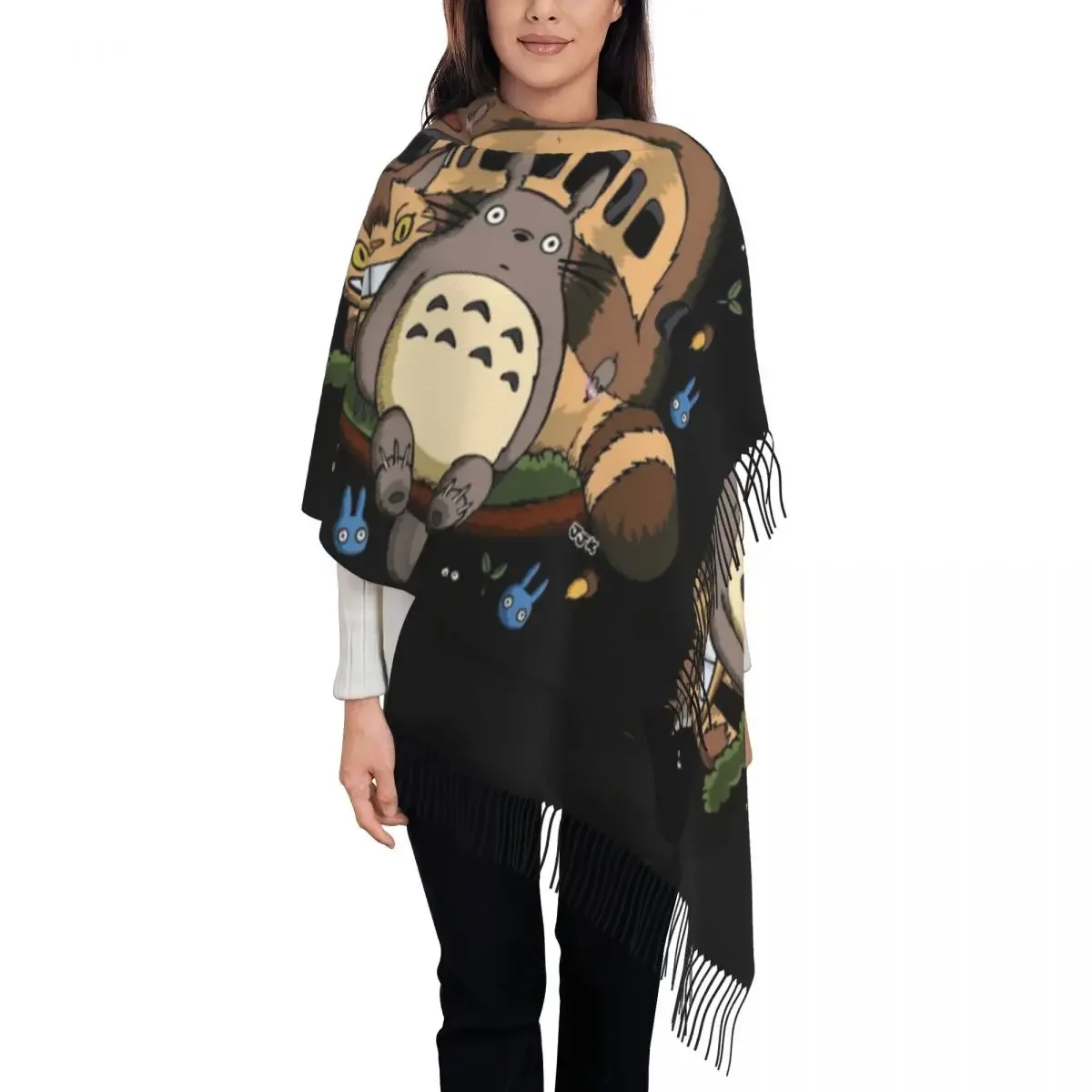 

My Neighbor Totoro Manga Tassel Scarf Women Soft Anime Shawls Wraps Female Winter Fall Scarves