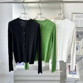 Женский трикотажный кардиган с длинным рукавом Зеленый однобортный хлопковый