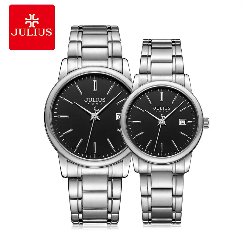 Julius couple Watch JA-1205 Dress Pair Watches for lover gift Watches for wedding Stainless Steel Watch Auto Date Dropshipping
