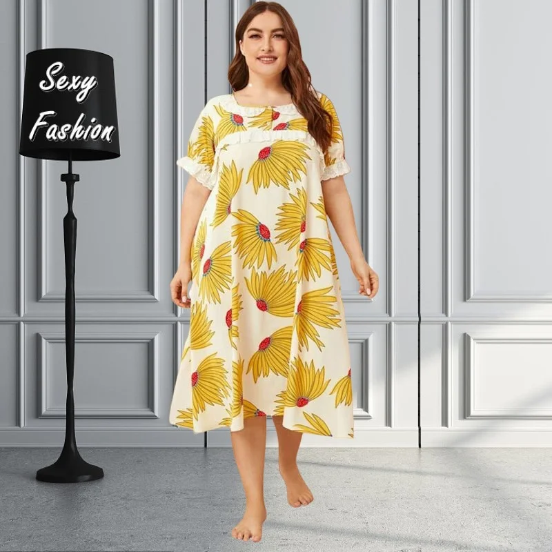 

Женское свободное платье-миди с коротким рукавом, большие размеры