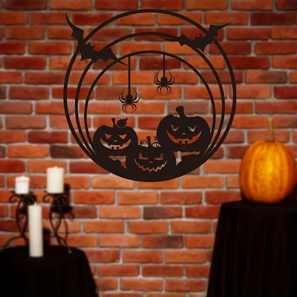 Хэллоуин тыква Металлический Настенный декор паук паутина и летучая мышь дизайн