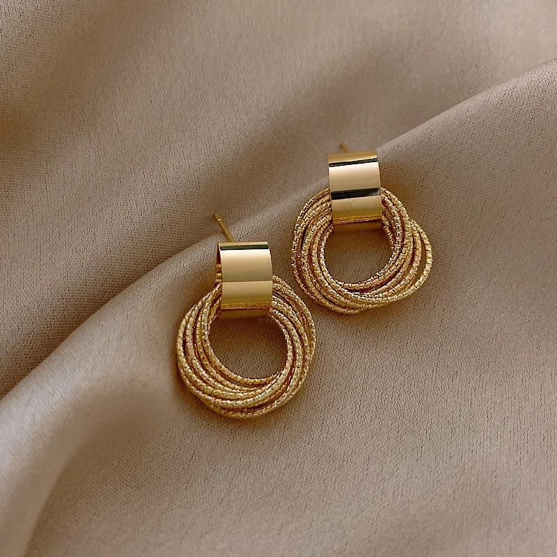 

JOZY Retro Metallic Gold Color Multiple Small Circle Pendant Earrings 2022 New Jewelry Fashion Wedding Party Earrings For Woman