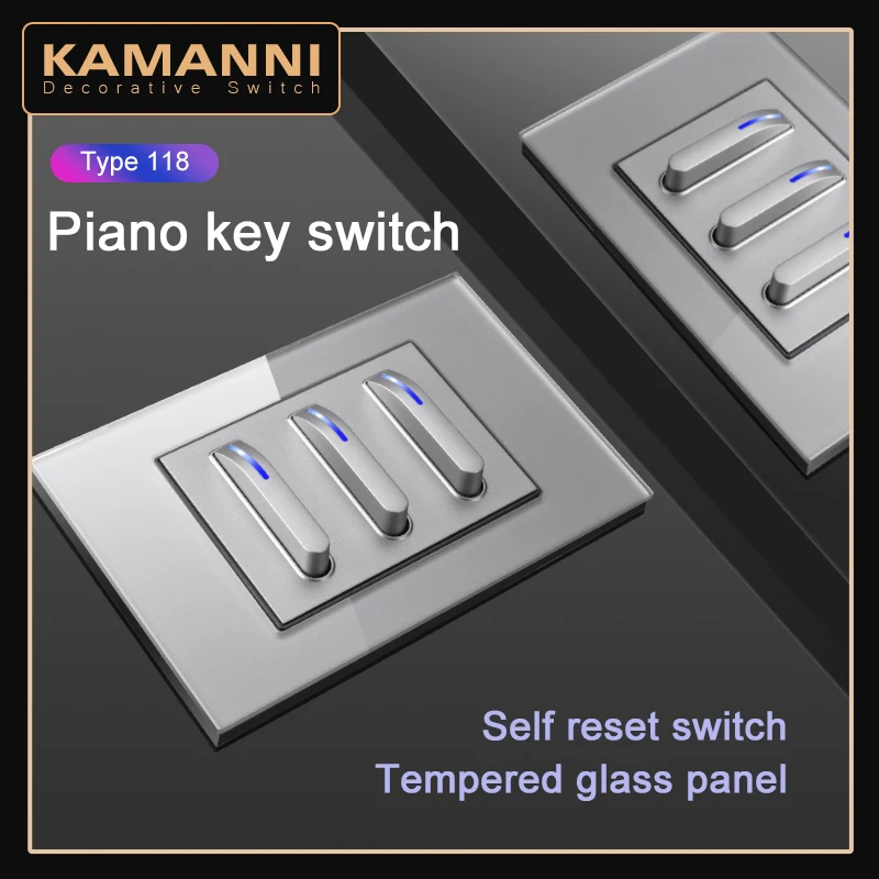 

American Standard 118 Piano Key Gray Tempered Glass One Or Two Switch Socket 20A British European Universal Socket