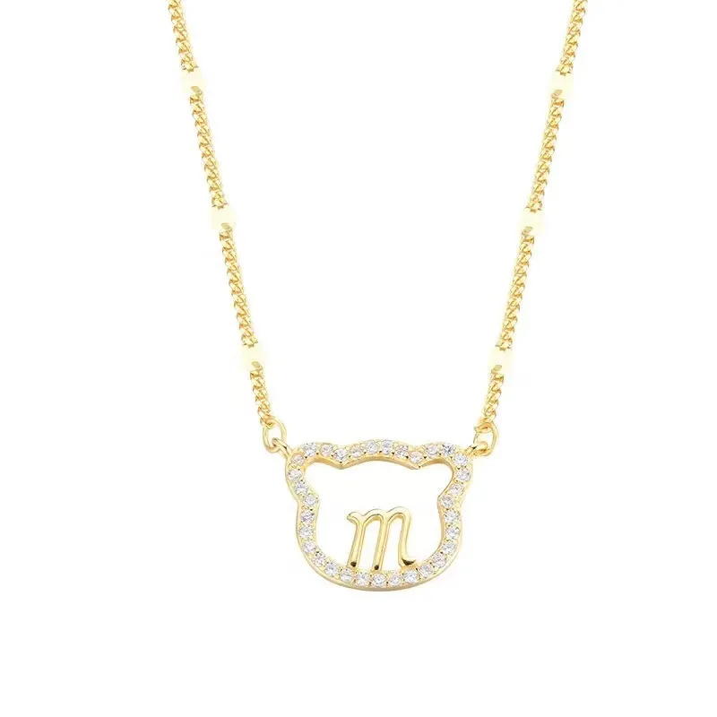 

WANGAIYAO new fashion full diamond cute bear simple personality design necklace women's collarbone chain sweater chain women